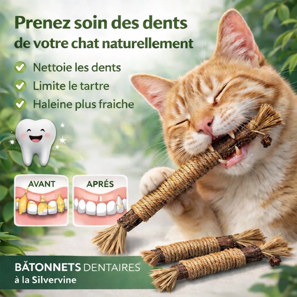 Lot de 3 bâtonnet dentaire naturel pour chat